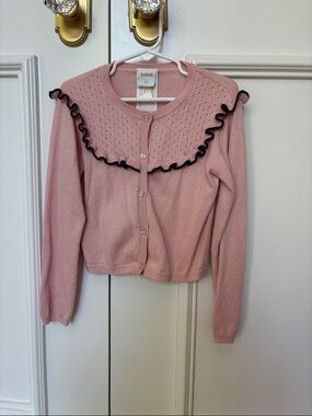 Boboli Girl’s Pink Ruffle-Trim Cotton Cardigan Sweater